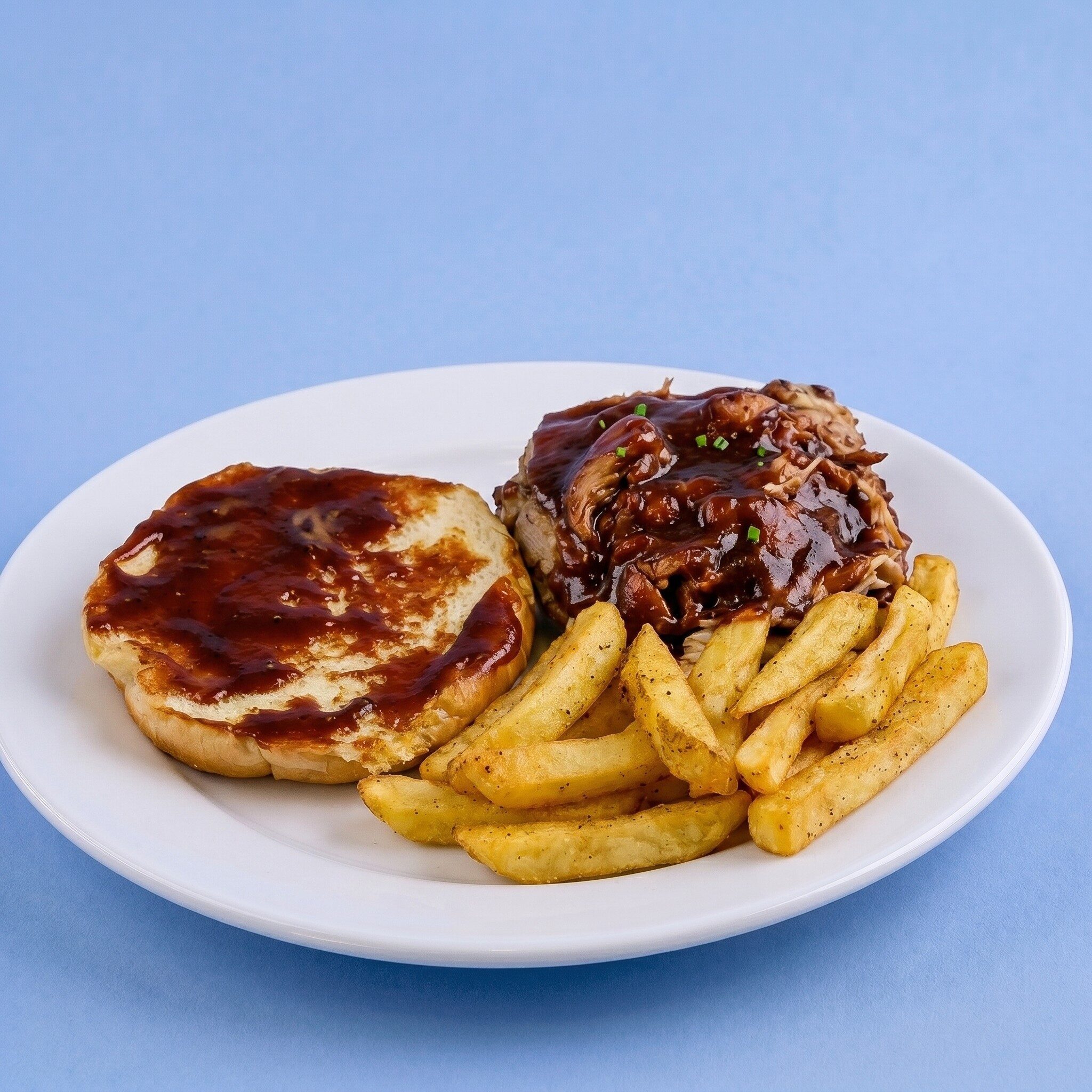 BBQ Beef Sandwich with Fries.